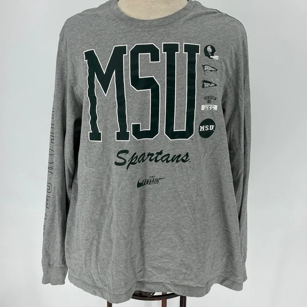 Nike Michigan State Spartans MSU Long Sleeve T Shirt Mens XXL‎ Gray